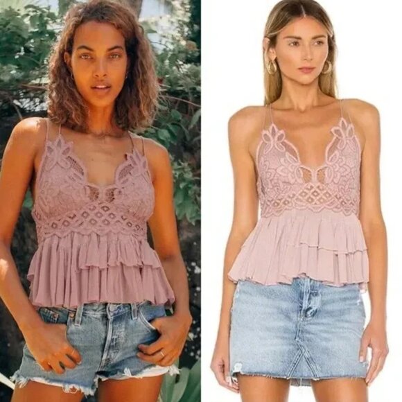 Free People Adelle Cami Mauve Lace Top Summer Sexy Comfy -NWT MSRP $68 - Picture 1 of 4